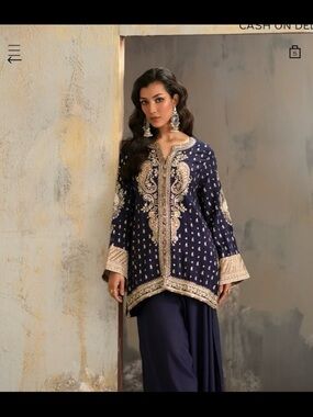 Ethnic Indian Wear Navy Blue Tunic with Gold Embroidery